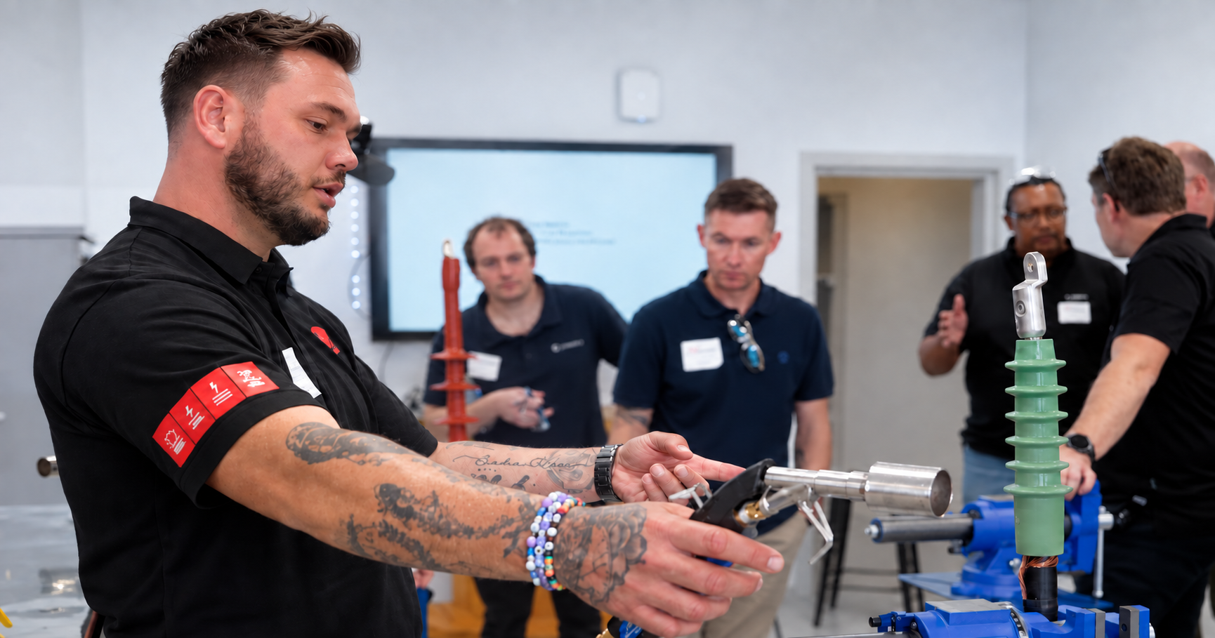 Brad Lalich demonstrating MV cable accessory installation during a Nexans training session