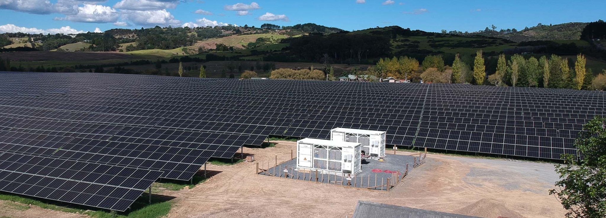 Solar arrays and electrical equipment at Ardmore Solar Farm