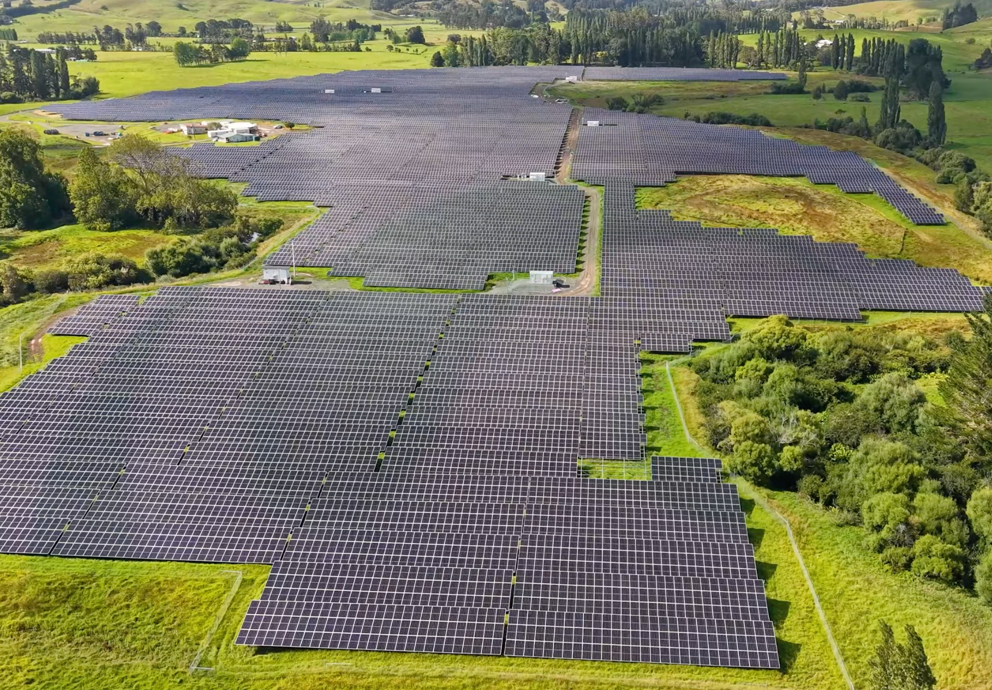 Aerial view of the solar panel arrays at Twin Rivers Solar Farm